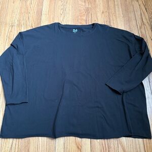Planet by Lauren G 100% Pima Cotton Black Oversized Top One Size Raw Hem